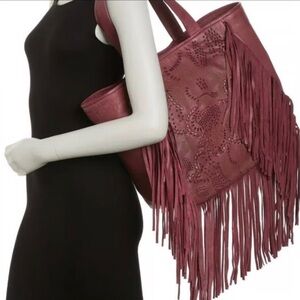 Fringed Burgundy Tote Bag
